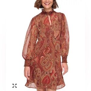 NWT Tommy Hilfiger Petite Taj Floral Paisley Print Chiffon Shift Dress Size 4